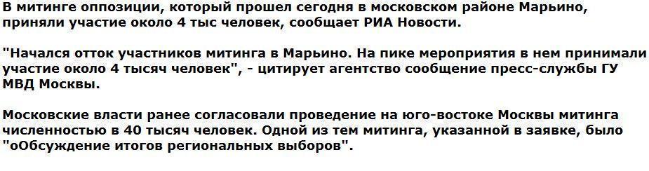 В митинге оппозиции в Москве приняли участие около 4 тыс человек