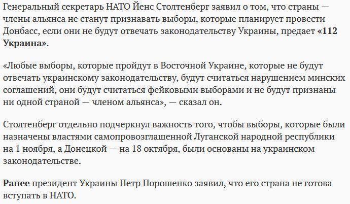 Генсек НАТО: страны альянса не признают выборы в Донбассе