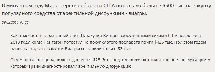 В 2014 году Пентагон потратил больше $500 тыс. на закупки Виагры