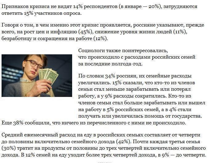 Экономический кризис почувствовали уже более 70% россиян