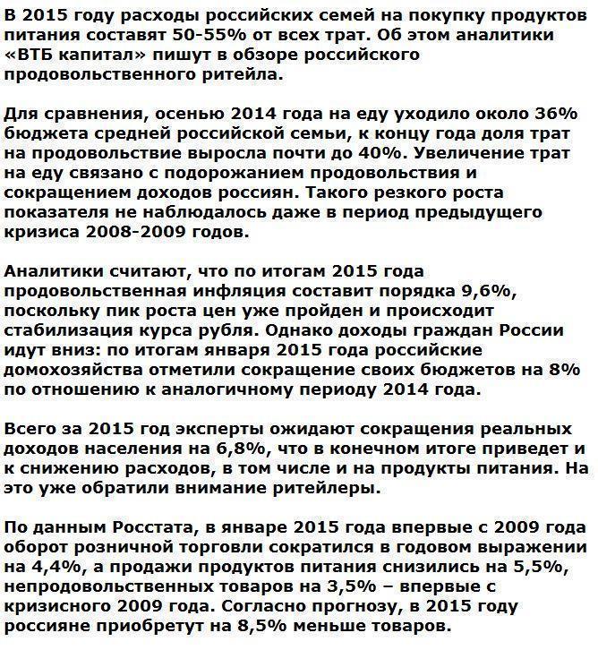 В этом году россияне начнут тратить на еду больше половины своих доходов