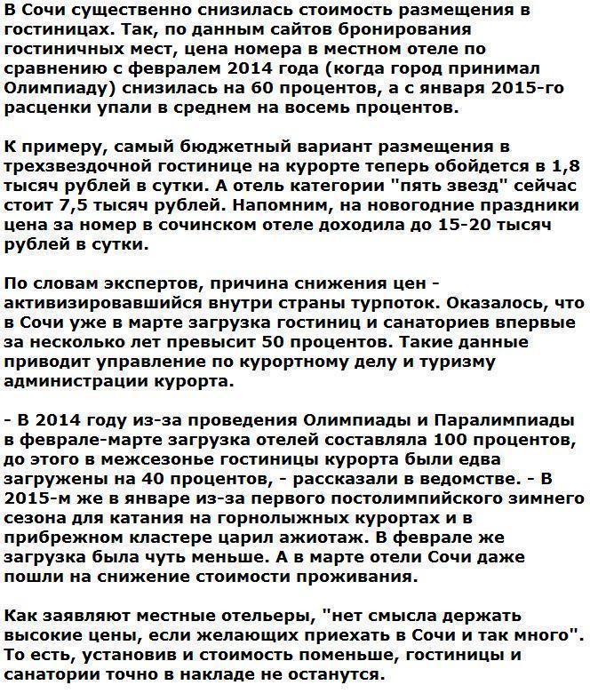 Отели Сочи подешевели из-за интереса россиян к туризму по стране