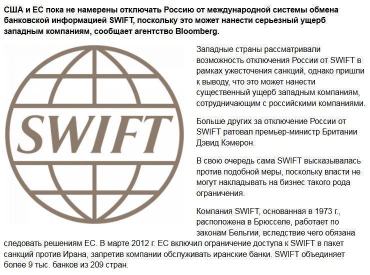 США и ЕС пока не намерены отключать Россию от SWIFT