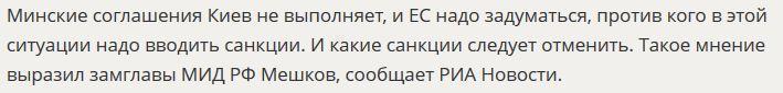 МИД РФ: ЕС надо задуматься, против кого следует вводить санкции