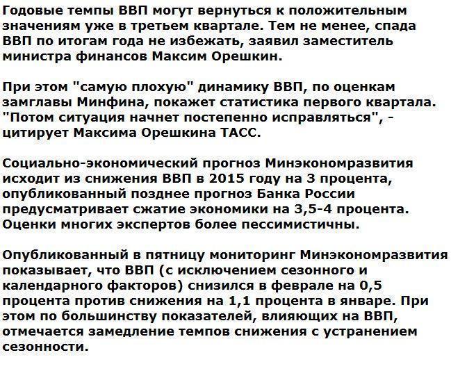 Минфин назвал сроки окончания рецессии в России