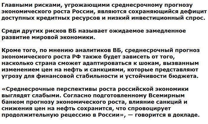 Всемирный банк назвал главные риски для роста экономики России