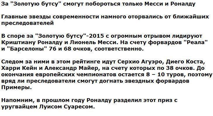 За "Золотую бутсу" смогут побороться только Месси и Роналду