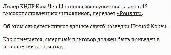 Ким Чен Ын отдал приказ казнить 15 высокопоставленных чиновников