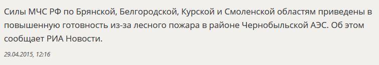 Силы МЧС РФ приведены в повышенную готовность из-за пожара в Чернобыле