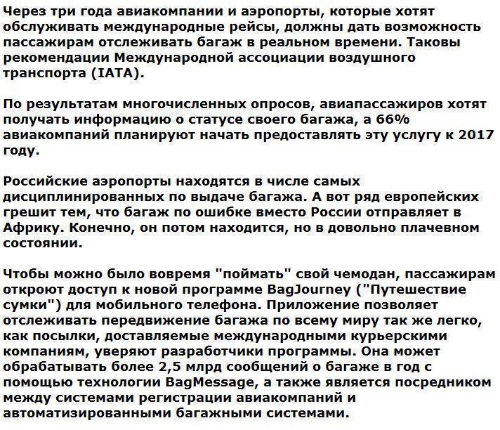 Авиапассажиры смогут следить за багажом через мобильный телефон