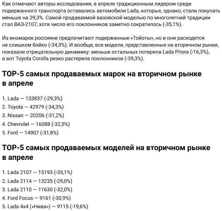 В кризис россиян перестали интересовать даже машины б/у