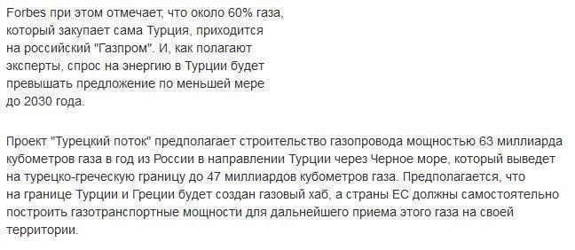 Forbes: "Турецкий поток" заставит ЕС считаться с Россией и Турцией