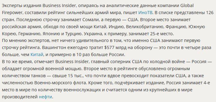 ВС Российской Федерации заняли второе место в рейтинге сильнейших армий мира