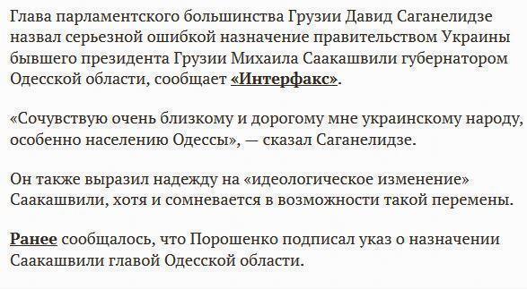 В Грузии выразили сочувствие народу Украины в связи с назначением Саакашвили