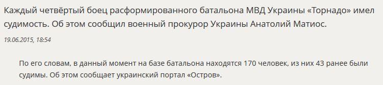 Военный прокурор Украины: Каждый четвёртый боец батальона «Торнадо» был судим