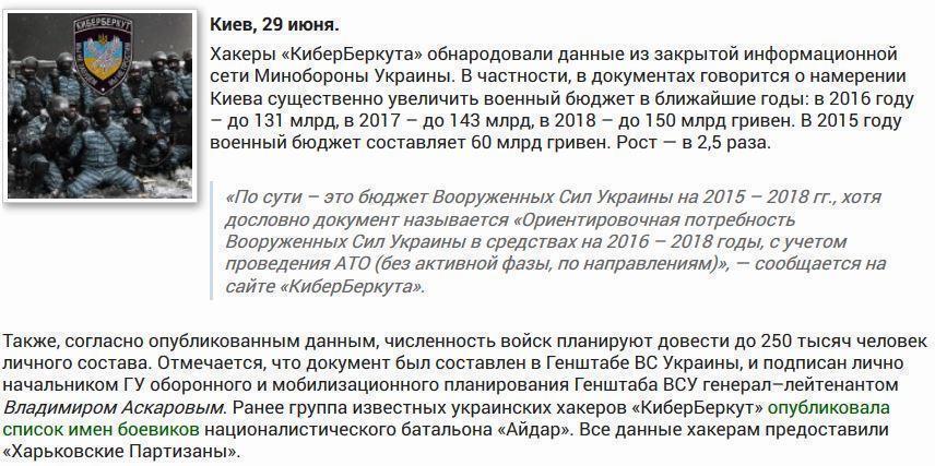 «КиберБеркут»: Украина увеличит военные расходы к 2018 году в 2,5 раза