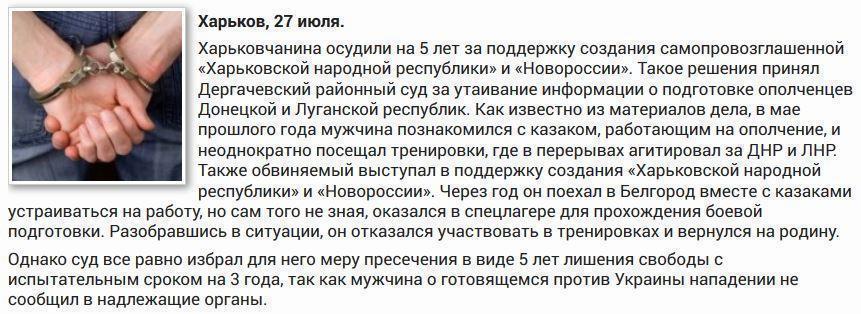 Харьковчану дали 5 лет за поддержку Новороссии