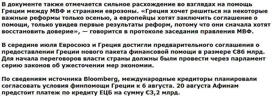 МВФ решил отложить оказание помощи Греции