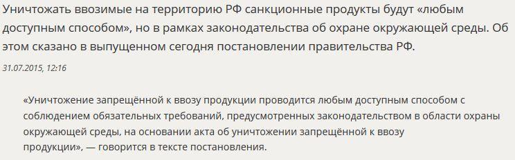 Правительство РФ определило способ уничтожения санкционных товаров