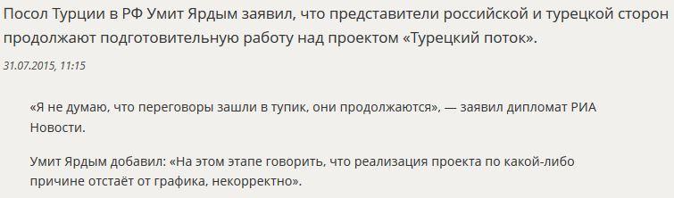 Посол Турции в РФ прокомментировал ход переговоров по «Турецкому потоку»