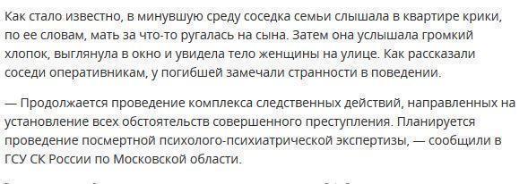 В Подмосковье мать зарезала сына и покончила с собой