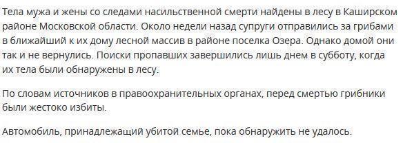 Семейная пара грибников найдена убитой в подмосковном лесу